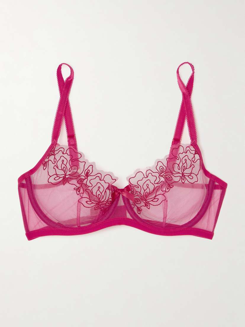Agent Provocateur Juni Embroidered Satin-trimmed Tulle Underwired Bra