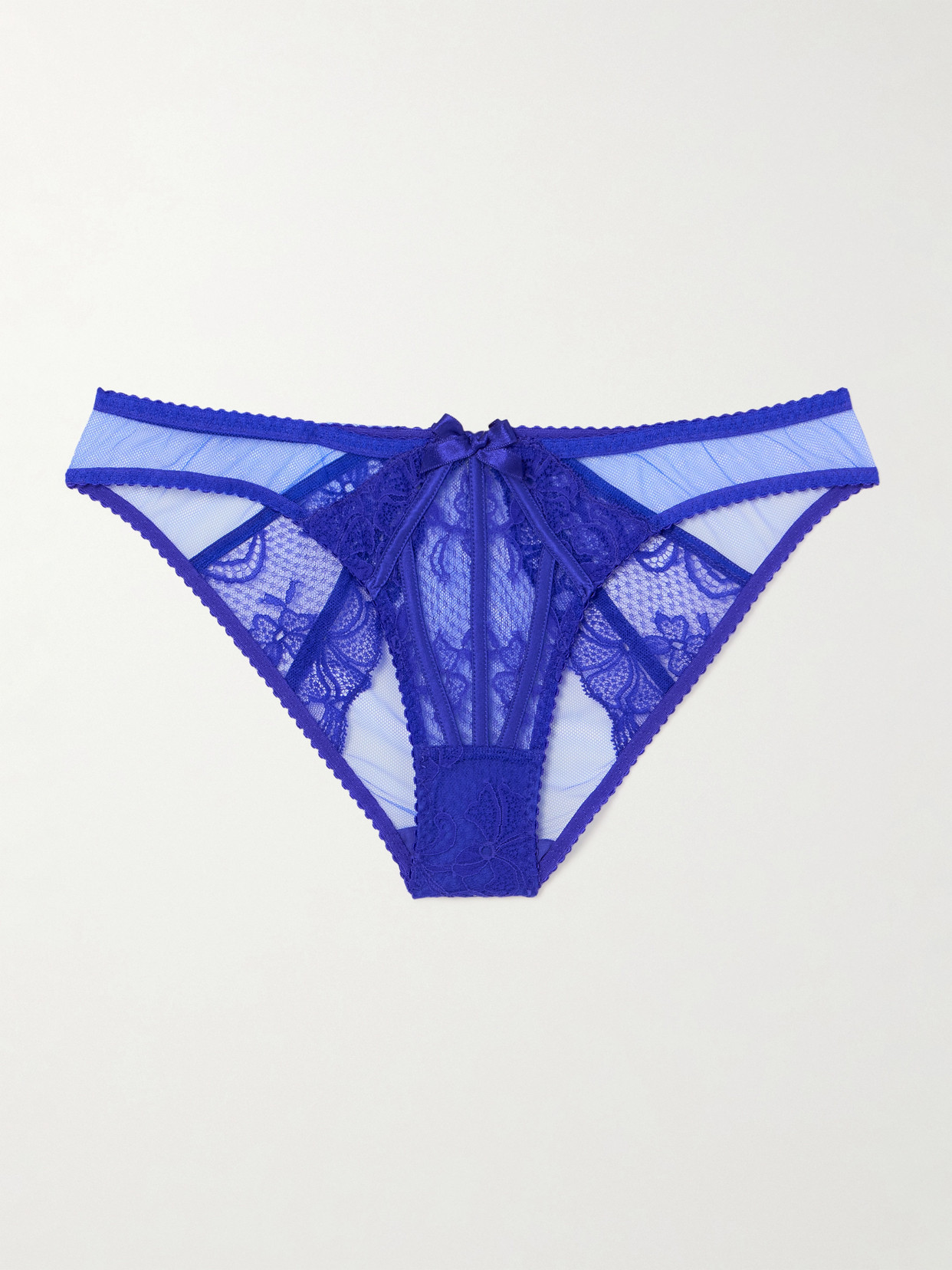 Agent Provocateur Rozlyn Satin-trimmed Lace And Tulle Briefs In Blue