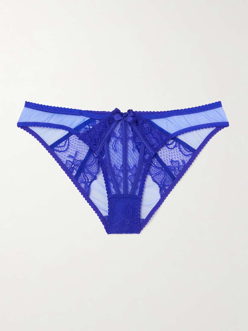 Agent Provocateur Rozlyn Satin-trimmed Lace And Tulle Briefs