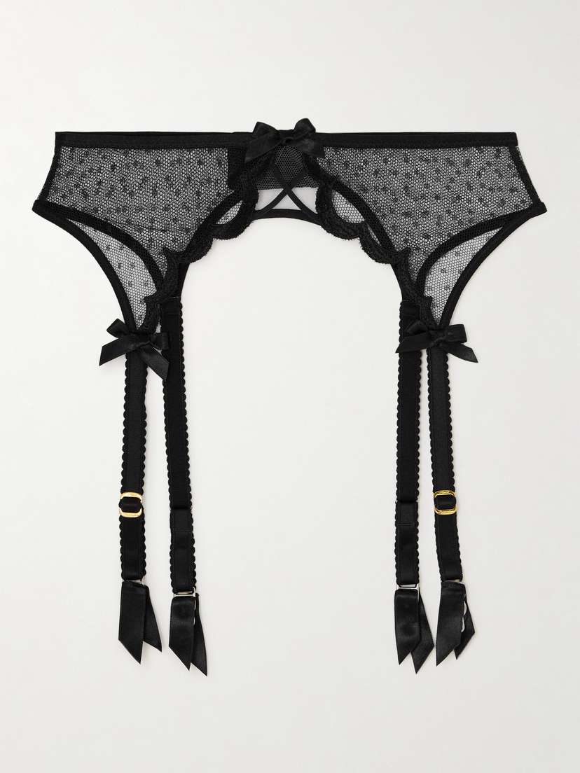 Agent Provocateur Katanah Scalloped Satin-trimmed Swiss-dot Tulle Suspenders
