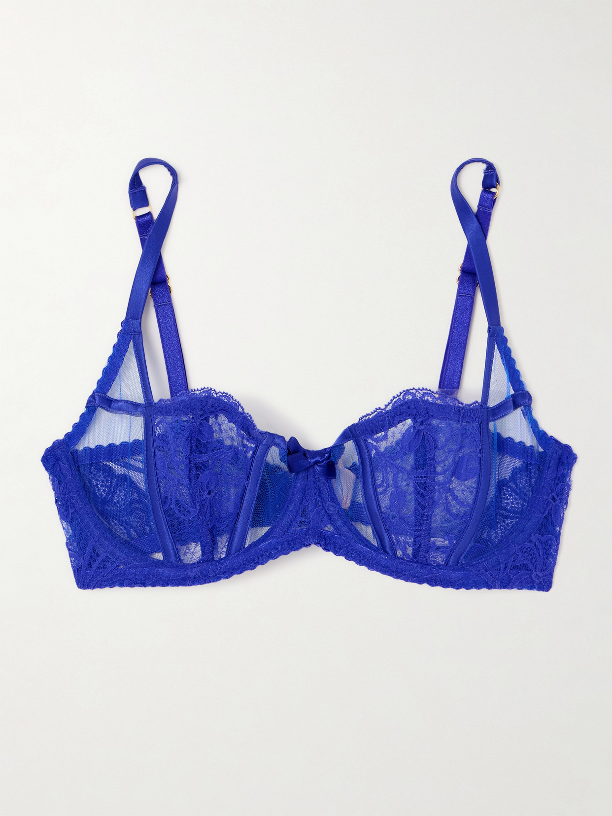 Agent Provocateur Rozlyn Satin-trimmed Lace And Tulle Underwired Balconette Bra In Blue