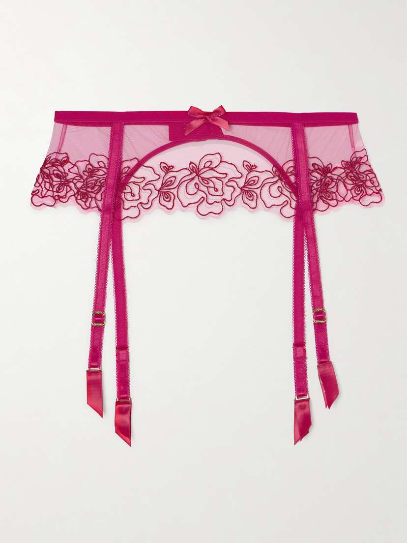 Agent Provocateur Juni Embroidered Satin-trimmed Tulle Suspender Belt