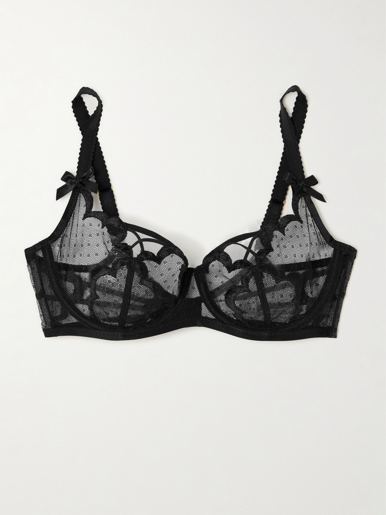 Agent Provocateur Katanah Cutout Swiss-dot Tulle Balconette Bra In Black