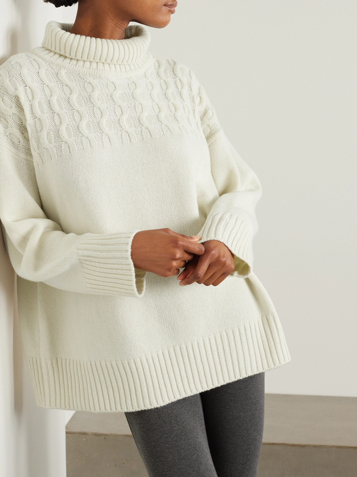 We Norwegians Nordkapp Cable-knit Merino Wool And Cashmere-blend Turtleneck Sweater In Off-white