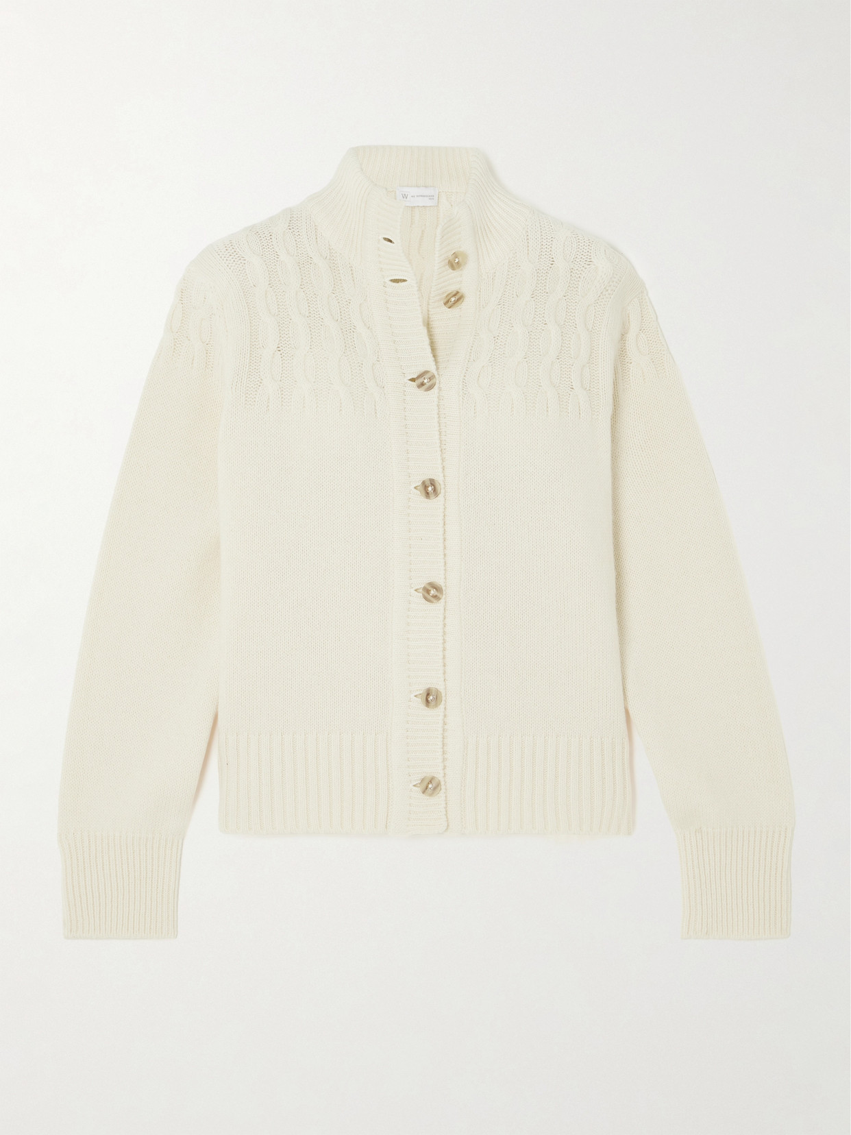 We Norwegians Nordkapp Cable-knit Merino Wool And Cashmere-blend Cardigan In Off-white