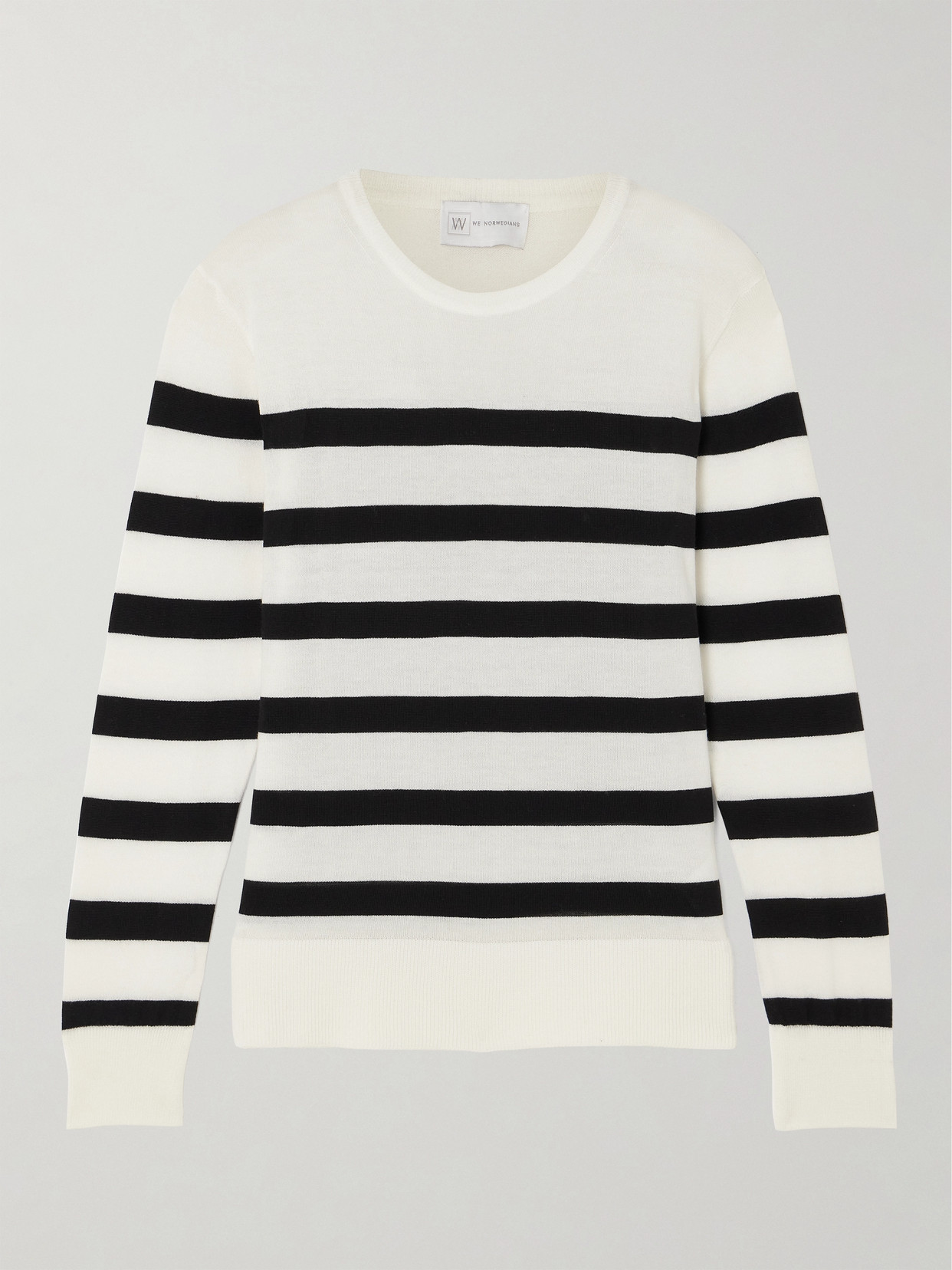We Norwegians Hjellestad Striped Merino Wool And Cotton-blend Sweater In White