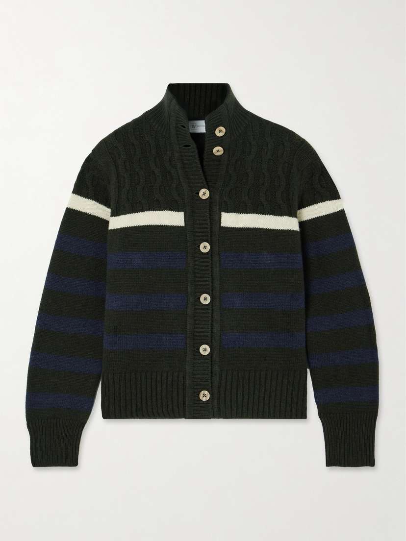 We Norwegians Nordkapp Striped Cable-knit Merino Wool And Cashmere-blend Cardigan