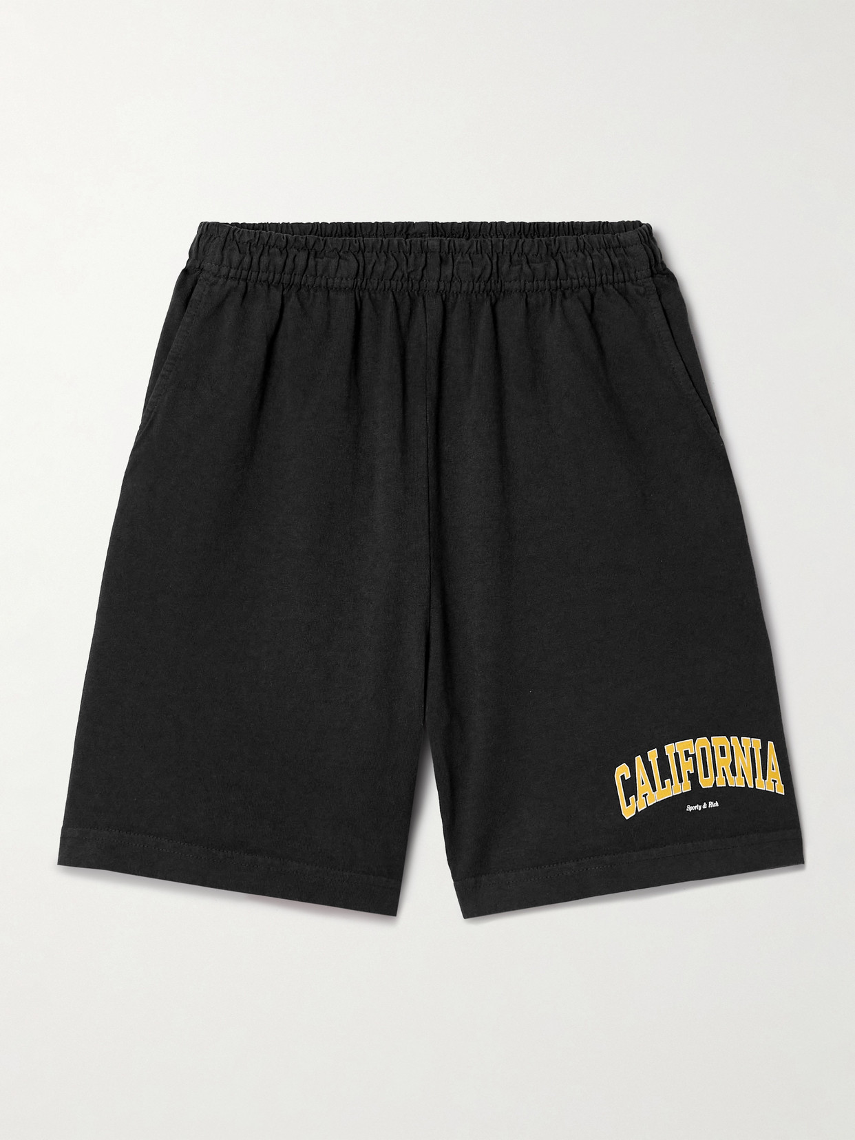 Sporty And Rich California Gym Printed Cotton-jersey Shorts In Black