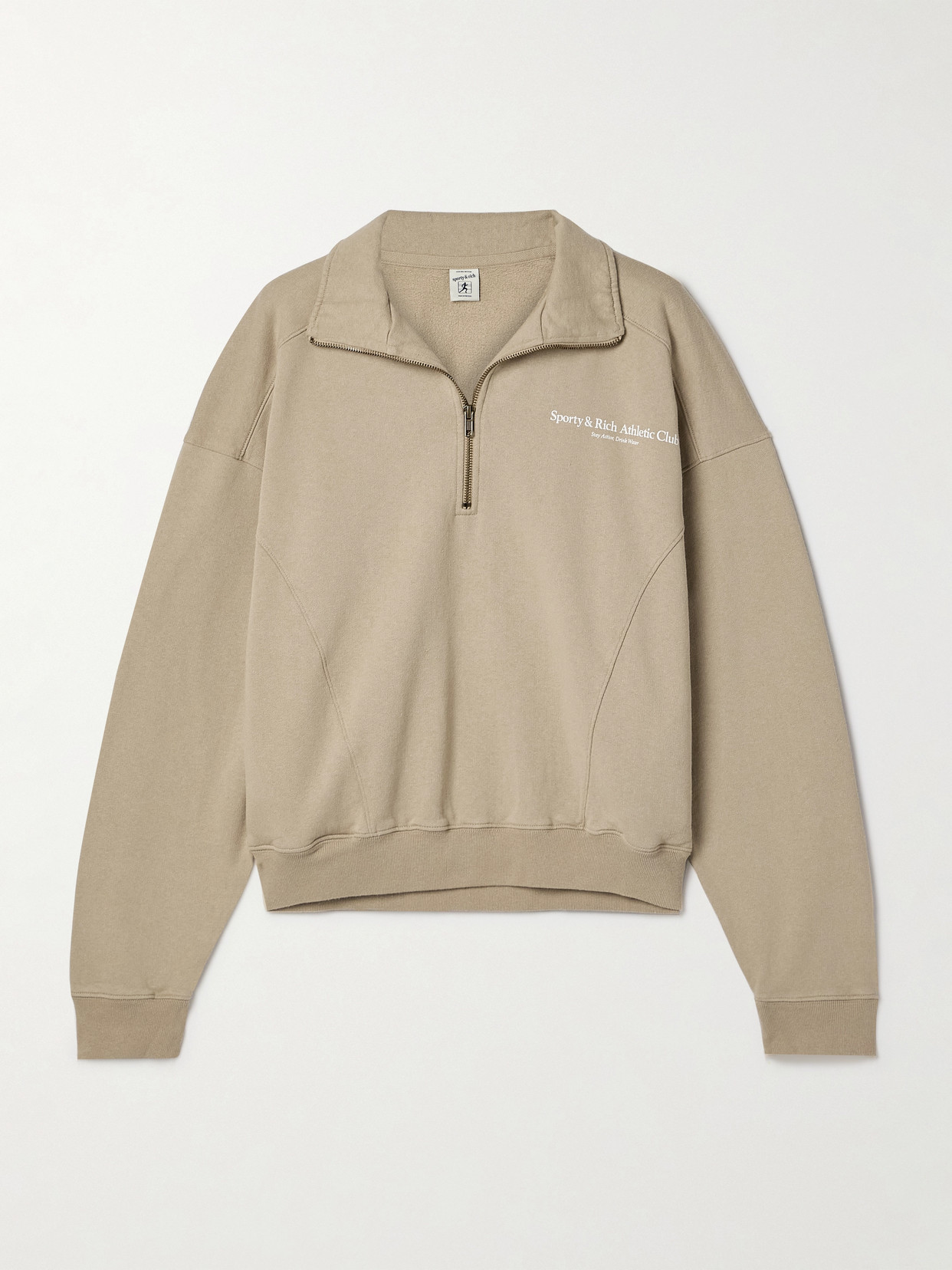 Sporty And Rich Athletic Club Printed Cotton-jersey Half-zip Sweatshirt In Neutral