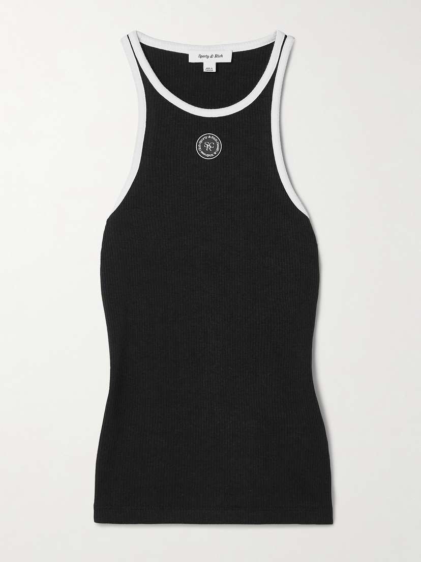 Sporty & Rich Appliquéd Ribbed-knit Tank - x large