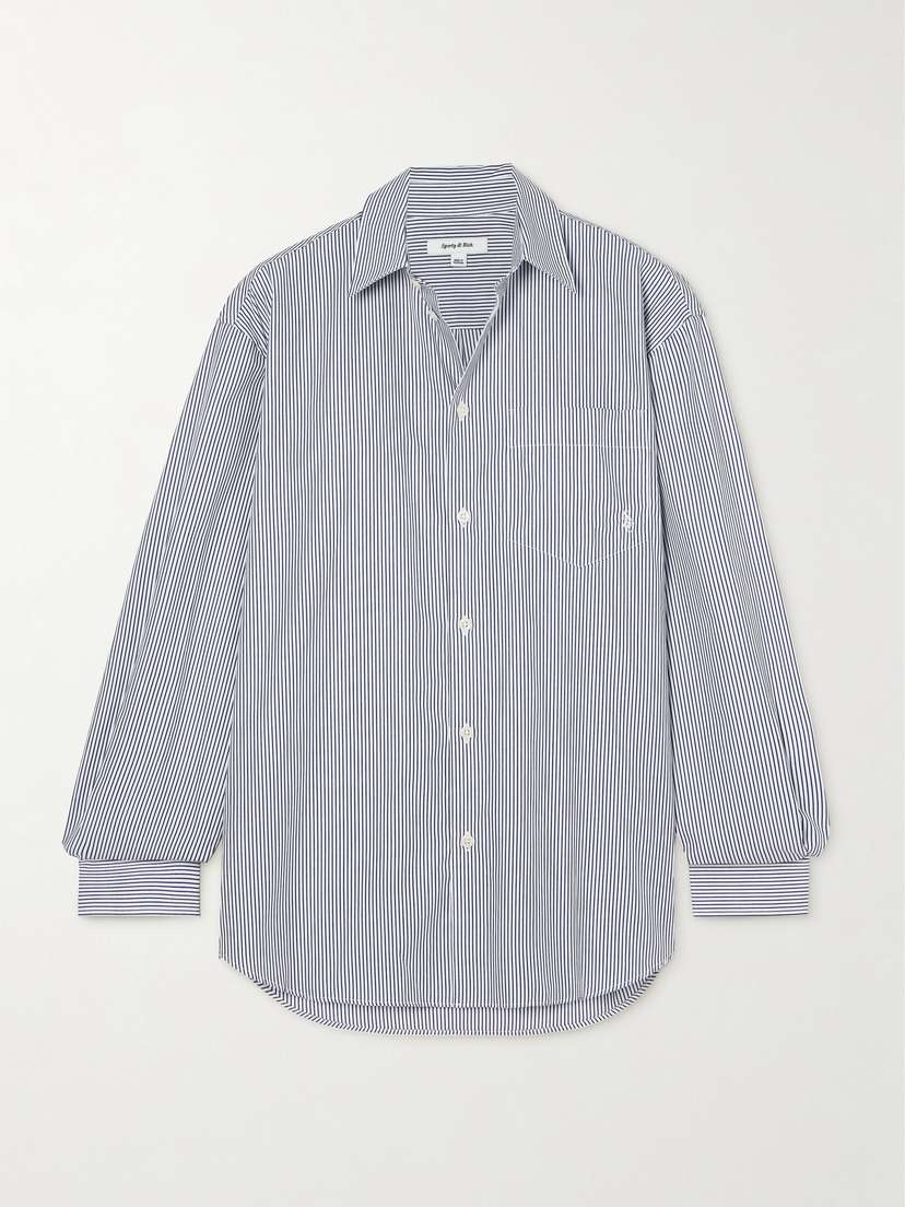 Sporty & Rich Src Oversized Embroidered Pinstriped Cotton-poplin Shirt - x large