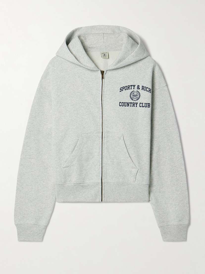 Sporty & Rich Cropped Printed Cotton-jersey Hoodie - x large