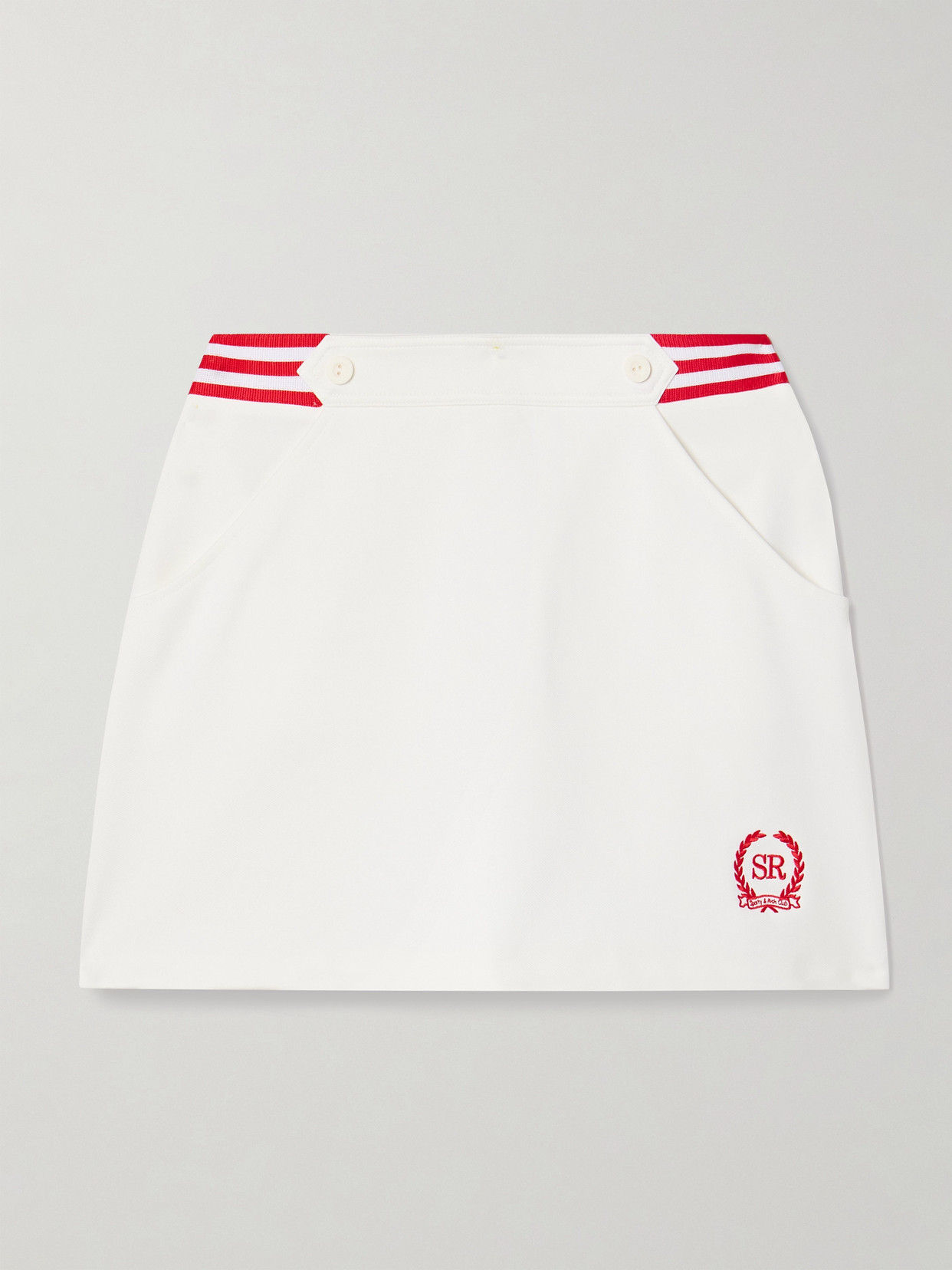 SPORTY AND RICH KELLY STRIPED EMBROIDERED STRETCH-TWILL MINI SKIRT