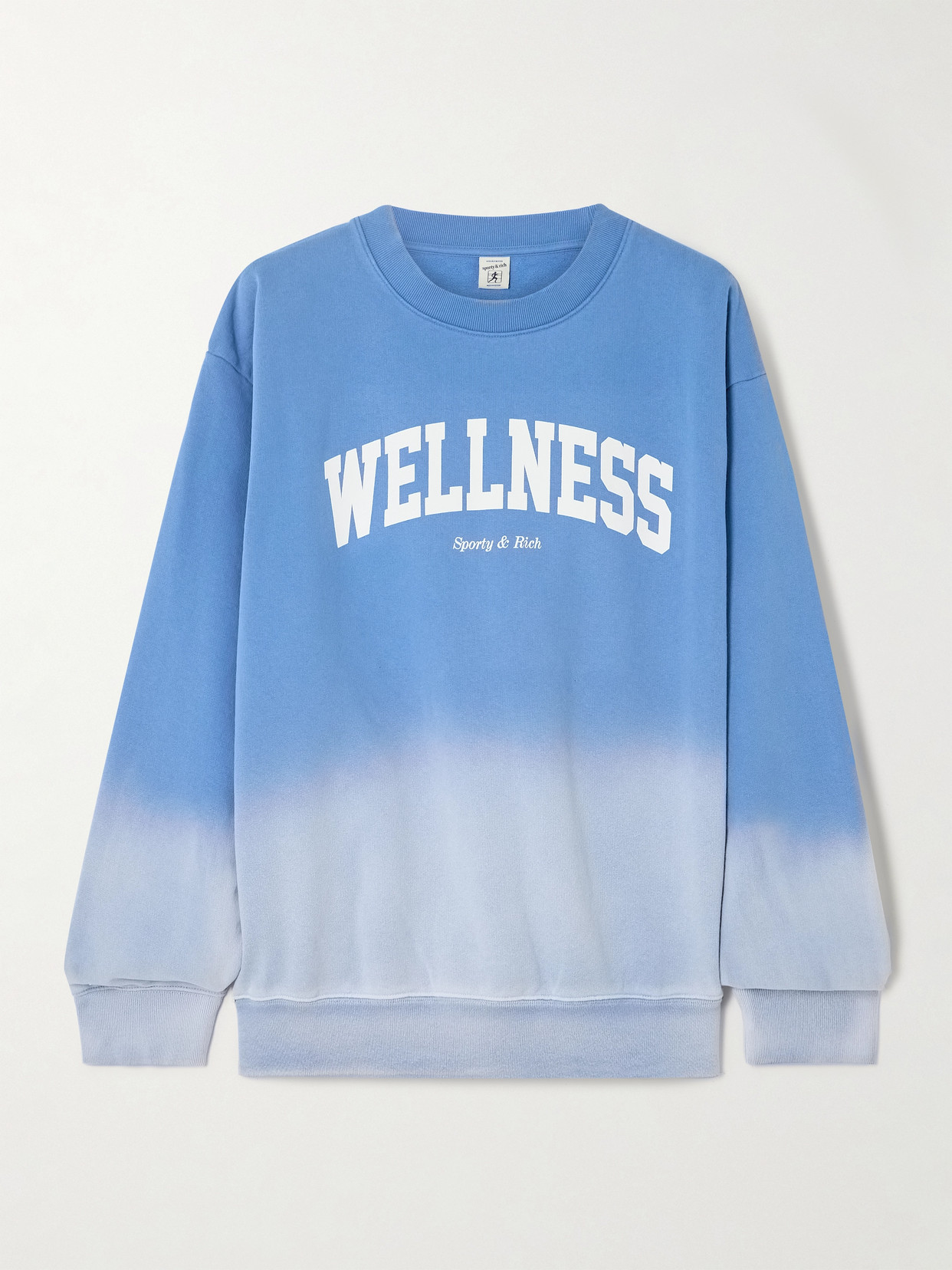 Sporty And Rich Wellness Ivy Ombré Printed Cotton-jersey Sweatshirt In Blue