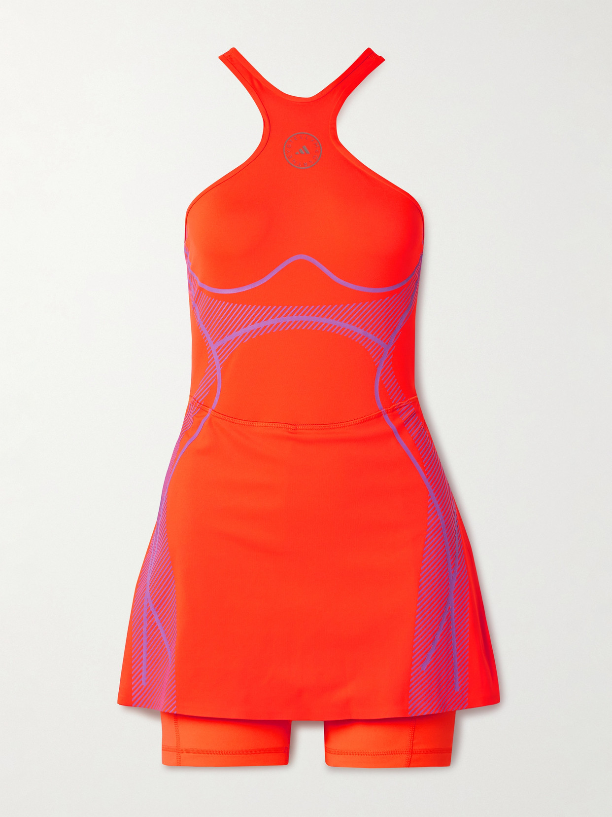 Shop Adidas By Stella Mccartney Truepace Printed Recycled Stretch-jersey Mini Dress In Orange