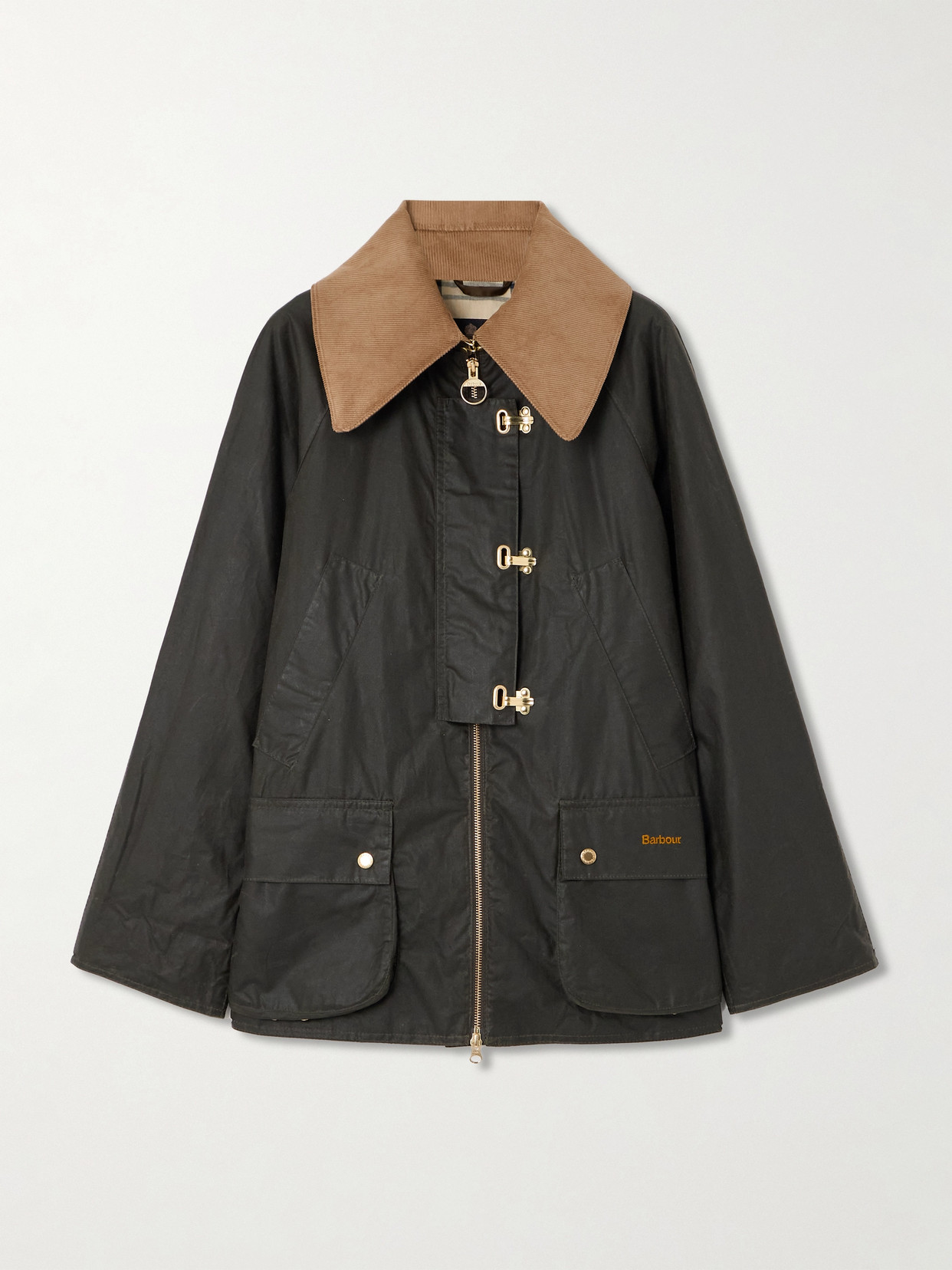 Barbour Kelburn Corduroy-trimmed Waxed-cotton Jacket In Green