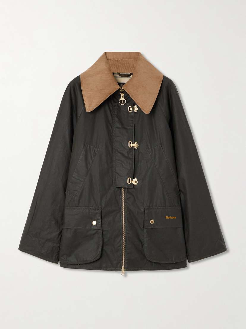 Barbour Kelburn Corduroy-trimmed Waxed-cotton Jacket - - UK 18
