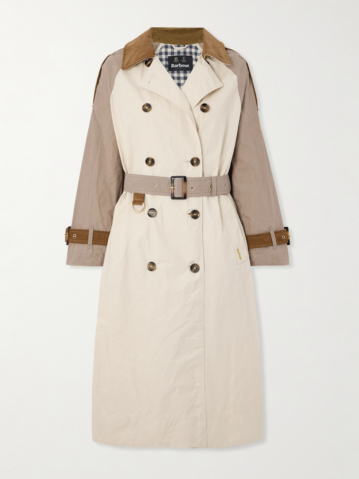 Shop Barbour Ingleby Double-breasted Belted Corduroy-trimmed Cotton-canvas Trench Coat In Cream