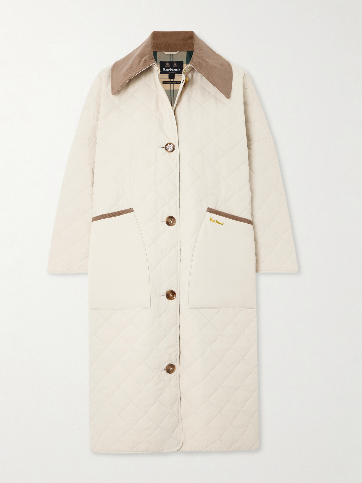 Barbour Lockton Cotton Corduroy-trimmed Quilted Shell Coat In Cream