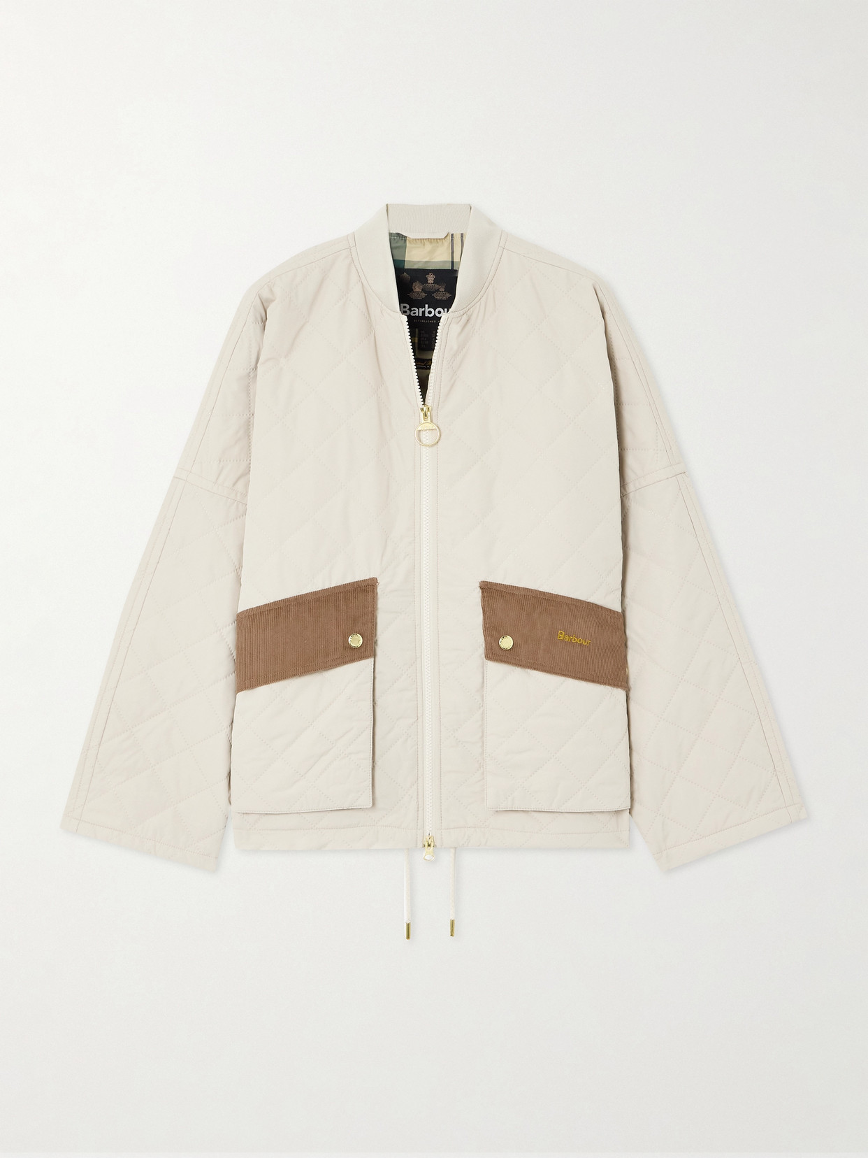 Barbour Bowhill Corduroy-trimmed Quilted Shell Jacket In Ivory