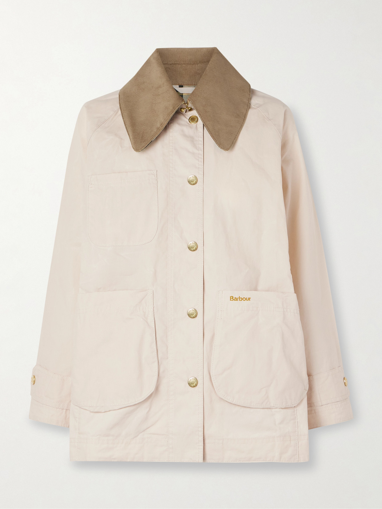 Shop Barbour Hutton Corduroy-trimmed Coated-cotton Jacket In Cream