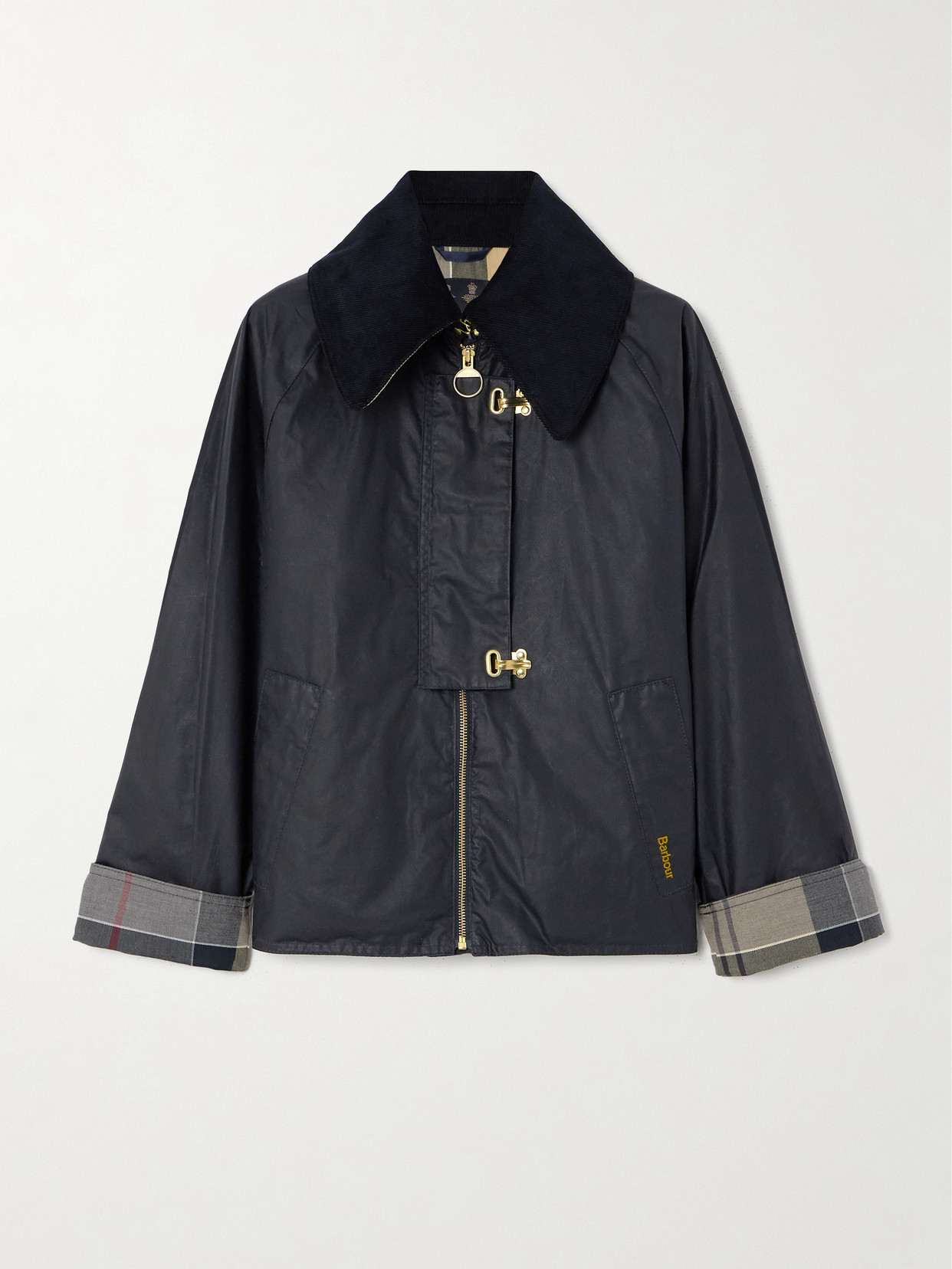 Barbour Drummond Corduroy-trimmed Waxed Cotton Jacket In Blue