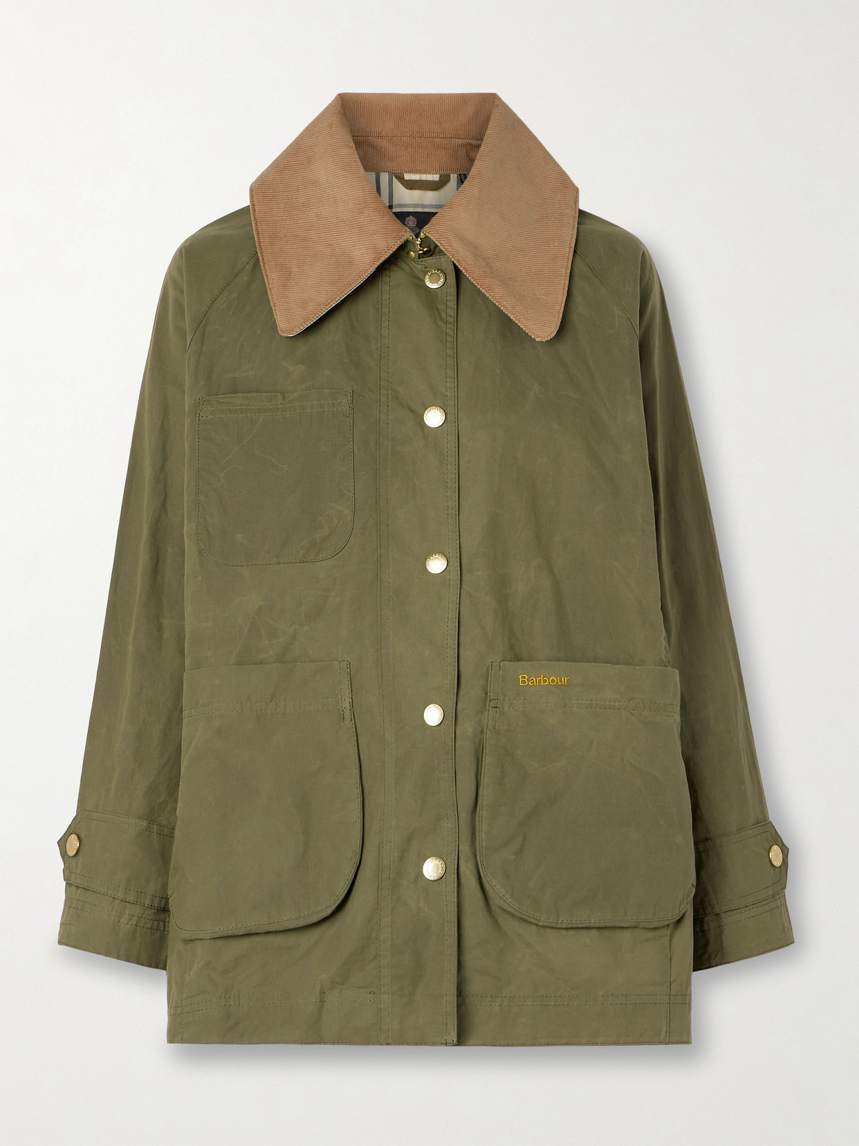 Shop Barbour Hutton Corduroy-trimmed Coated-cotton Jacket In Green