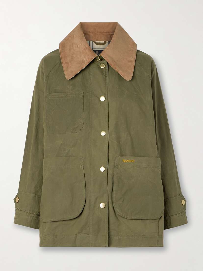 Barbour Hutton Corduroy-trimmed Coated-cotton Jacket - UK 18