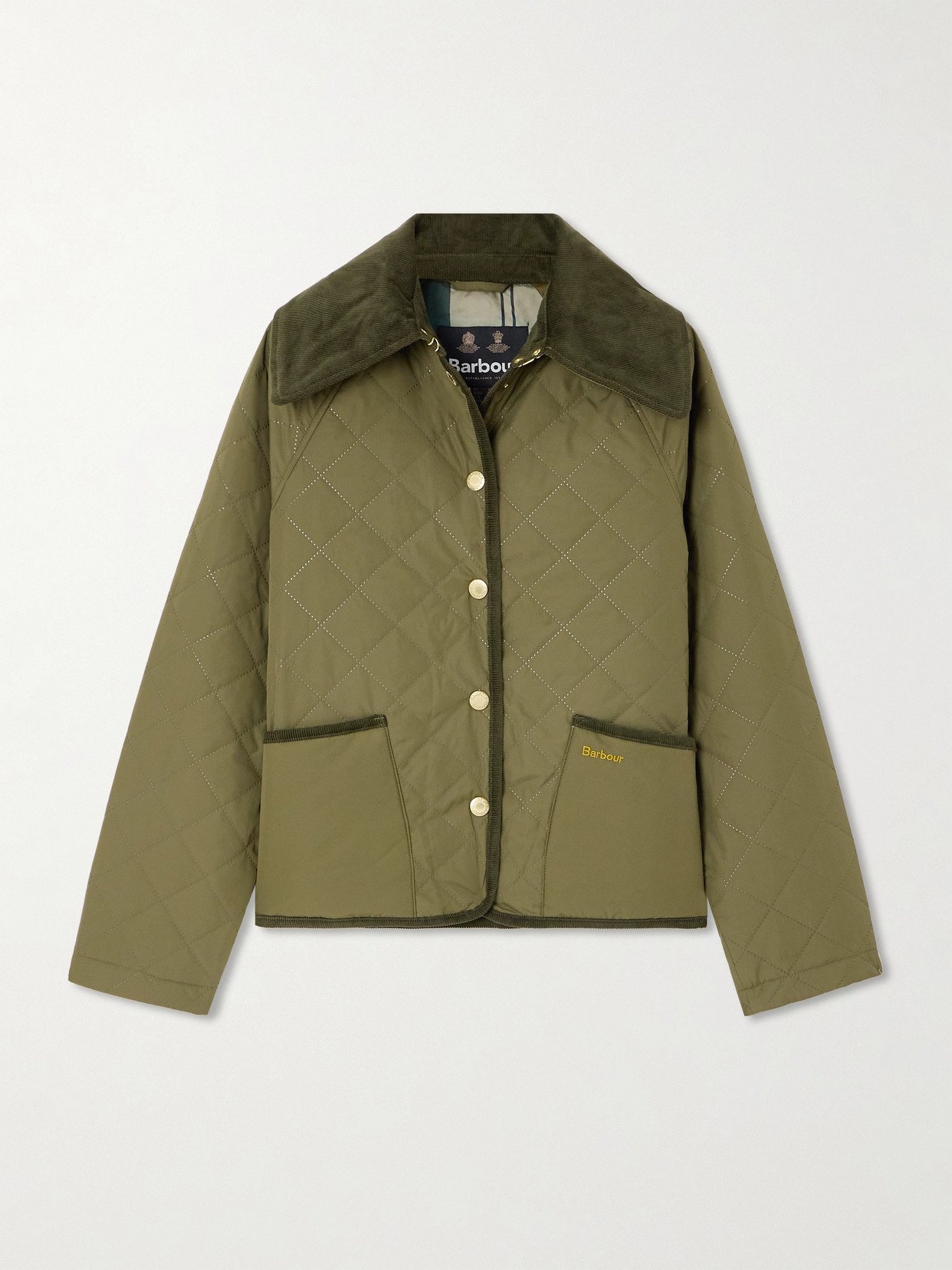 Barbour Gosford Cotton-blend Corduroy-trimmed Padded Quilted Shell Jacket In Green