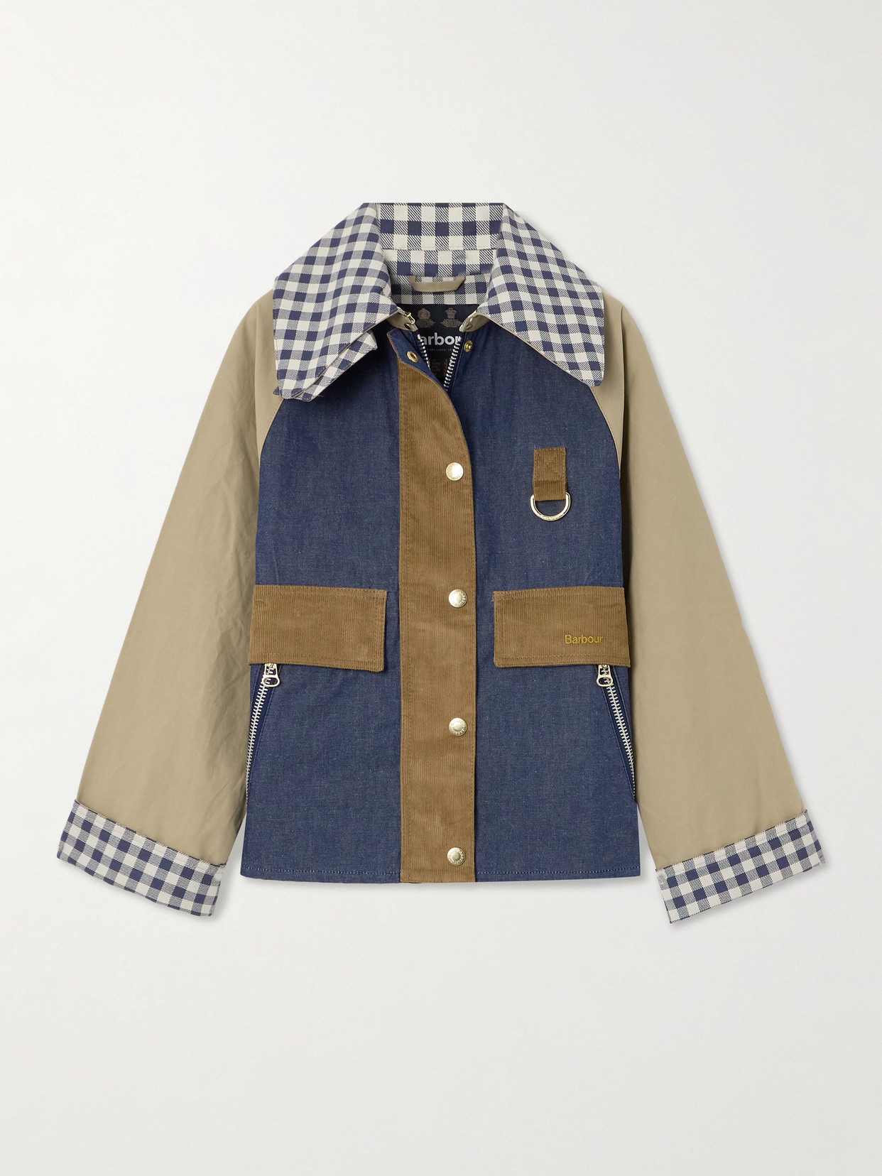 Barbour Corduroy-trimmed Waxed-cotton And Denim Jacket In Blue