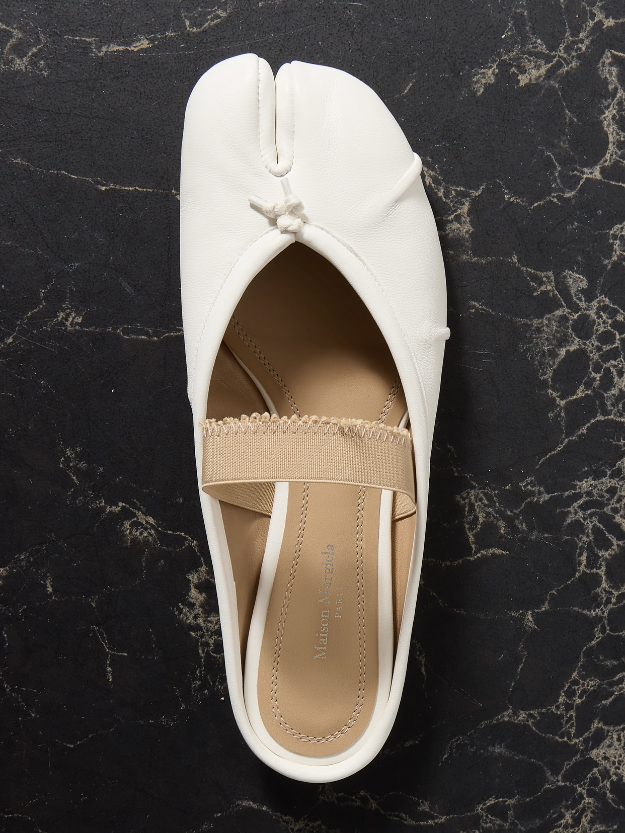 Shop Maison Margiela Tabi Frayed Split-toe Leather Ballet Flats In Ivory