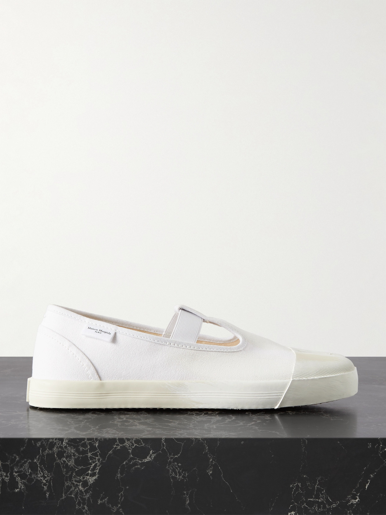 Shop Maison Margiela Tabi On The Deck Distressed Canvas Sneakers In White