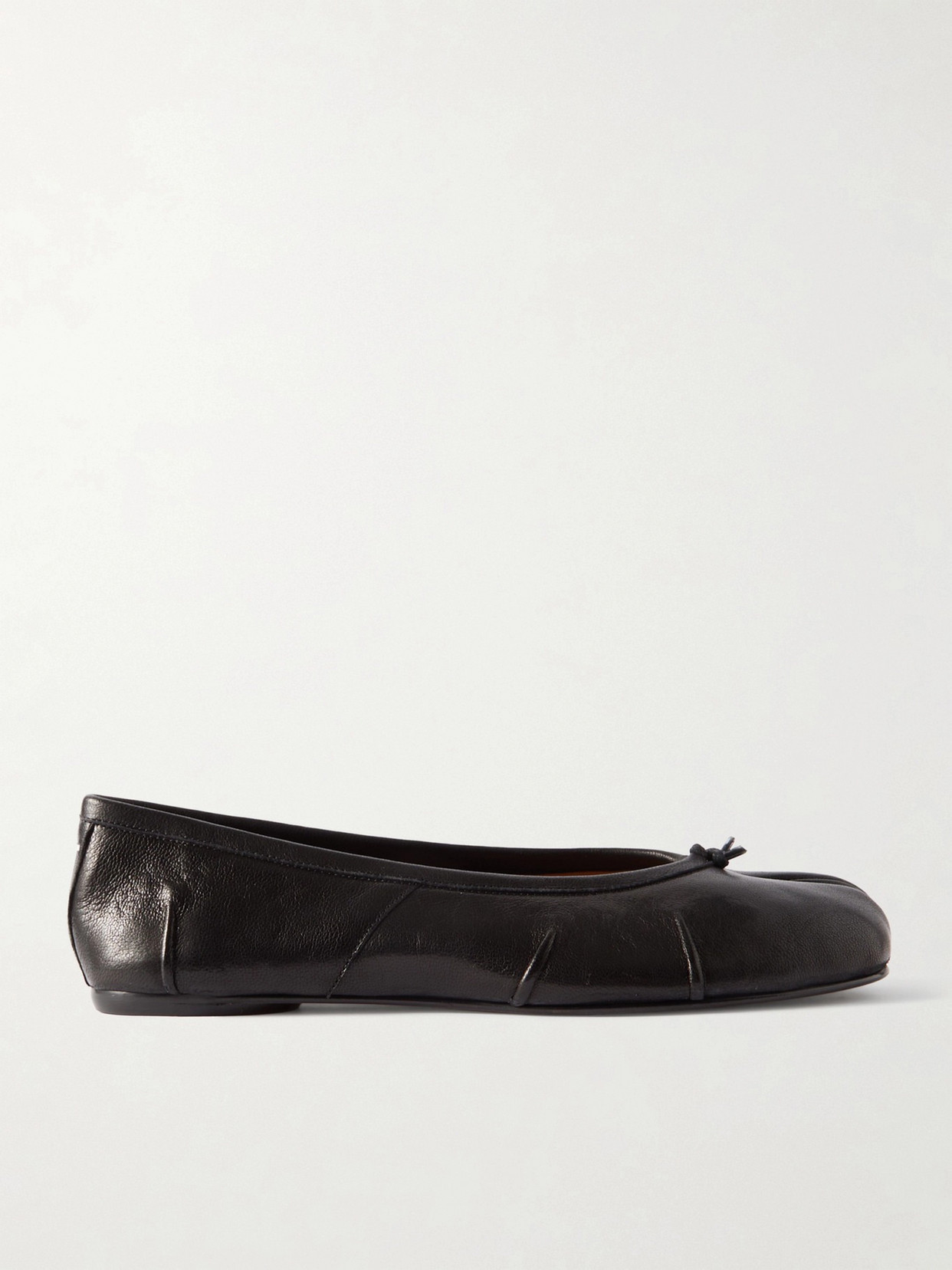 Shop Maison Margiela Tabi Split-toe Textured Leather Ballet Flats In Black