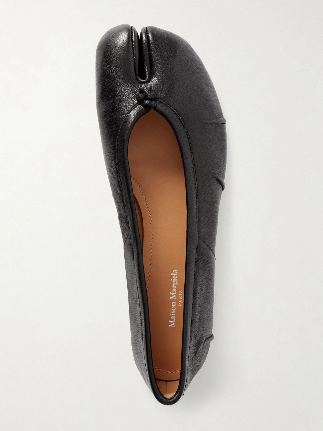 Maison Margiela Tabi Split-toe Textured Leather Ballet Flats In Black