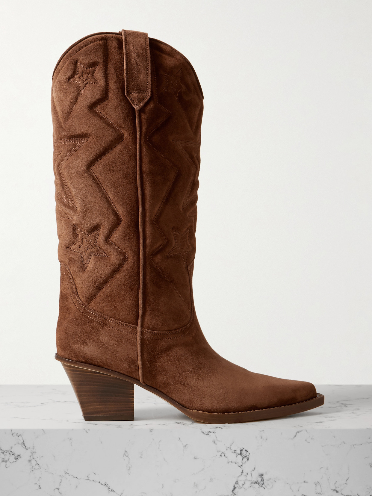 Paris Texas - Texas Star Embroidered Debossed Suede Cowboy Boots - Neutrals