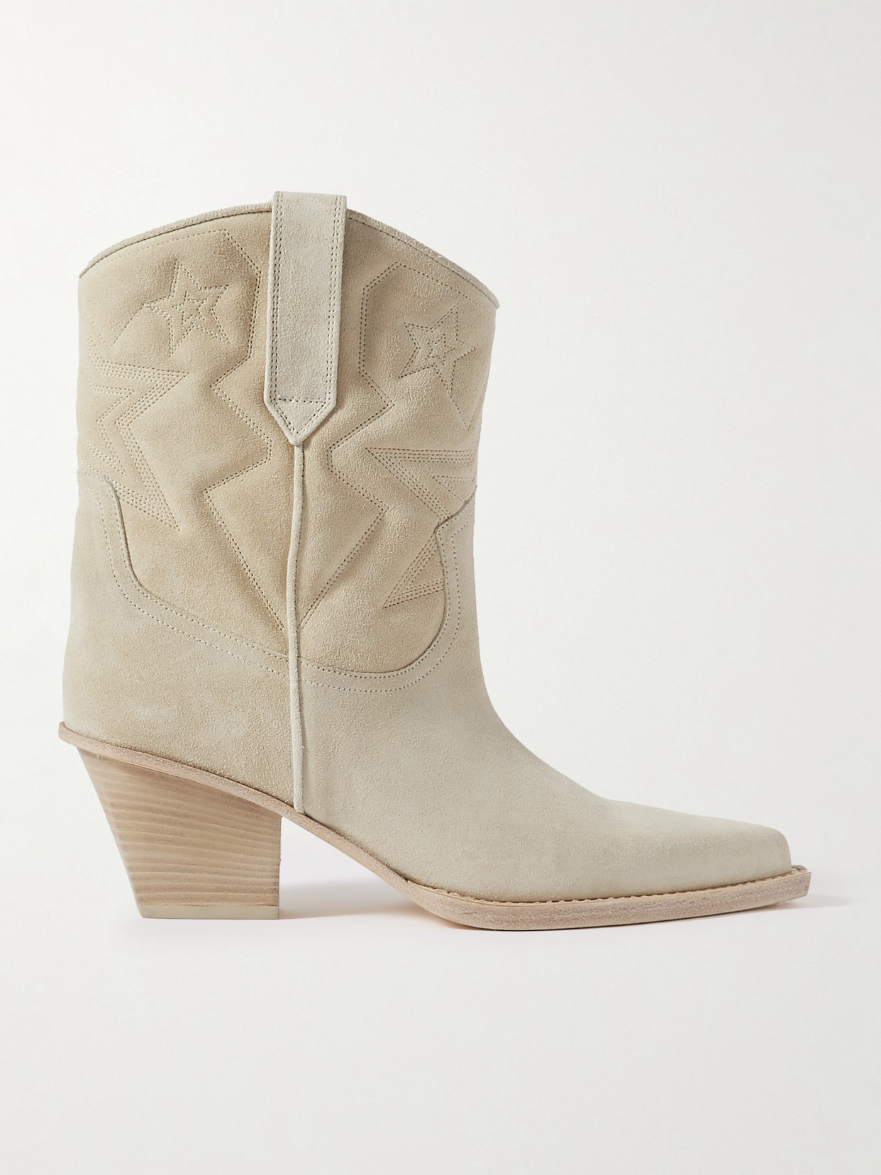 Paris Texas - Texas Star Embroidered Debossed Suede Ankle Boots - Cream