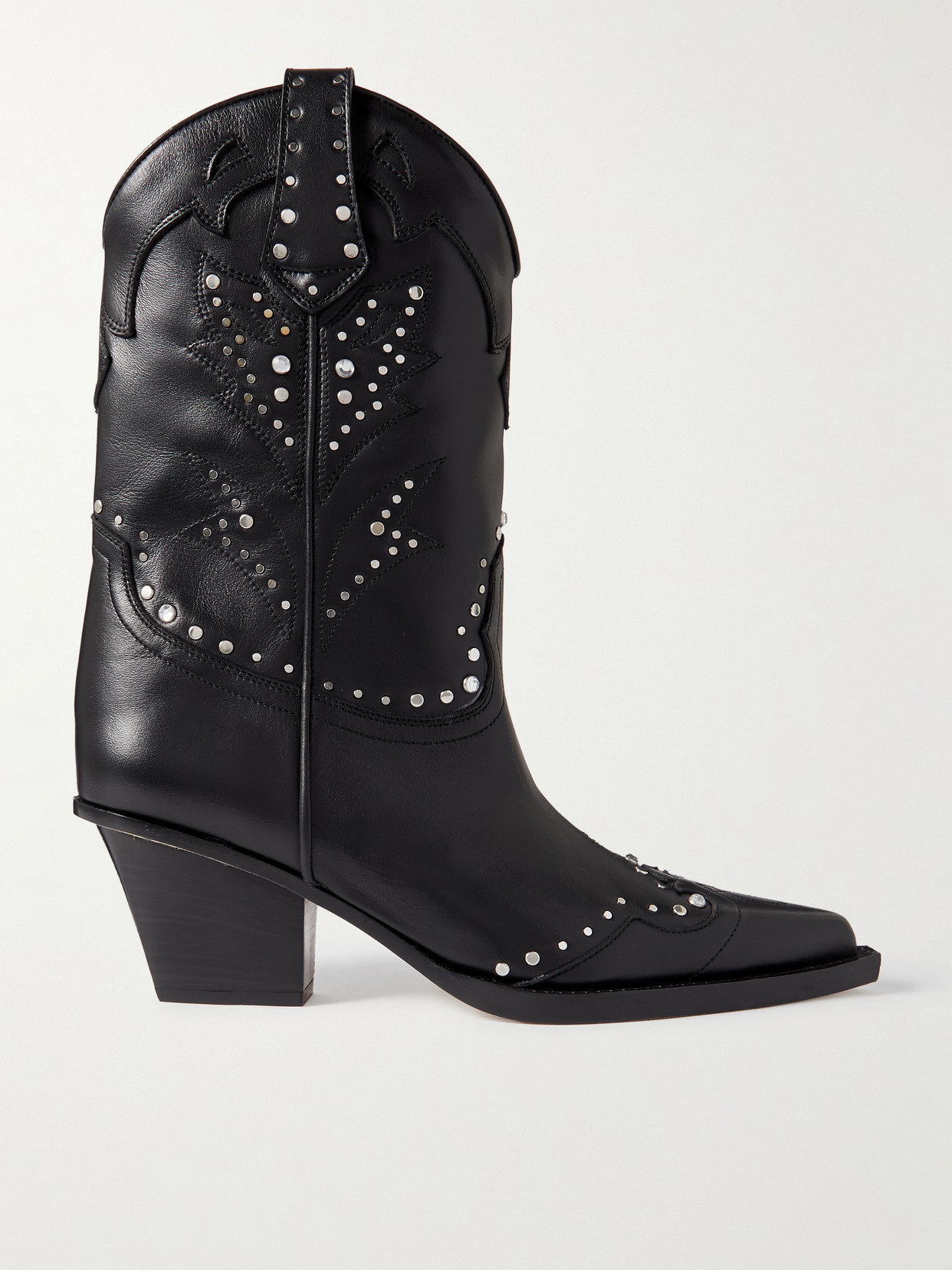 Paris Texas - American Flame Embroidered Embellished Leather Cowboy Boots - Black
