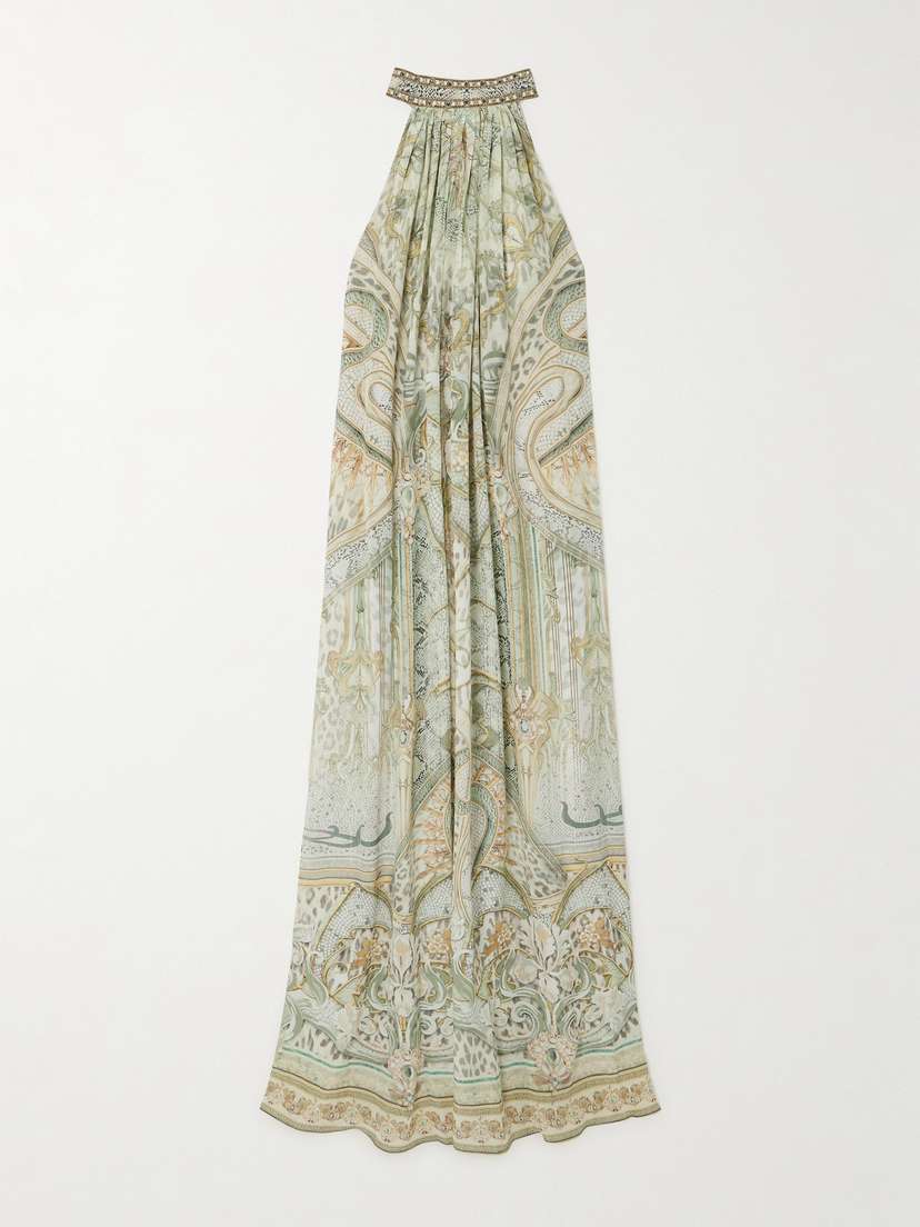 Camilla Printed Silk Crepe De Chine Halterneck Maxi Dress