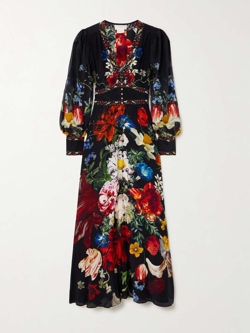 Camilla Embellished Printed Linen Maxi Dress