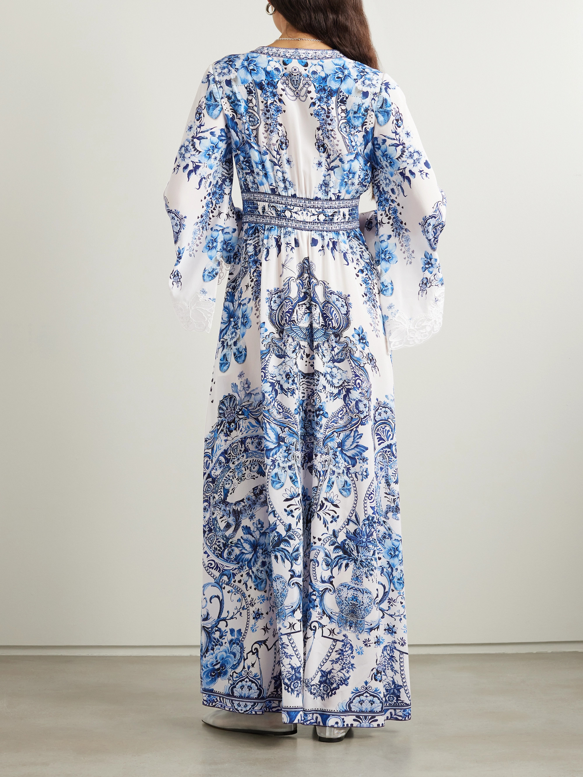 Camilla Embellished lace-trimmed printed silk crepe de chine maxi dress thumbnail