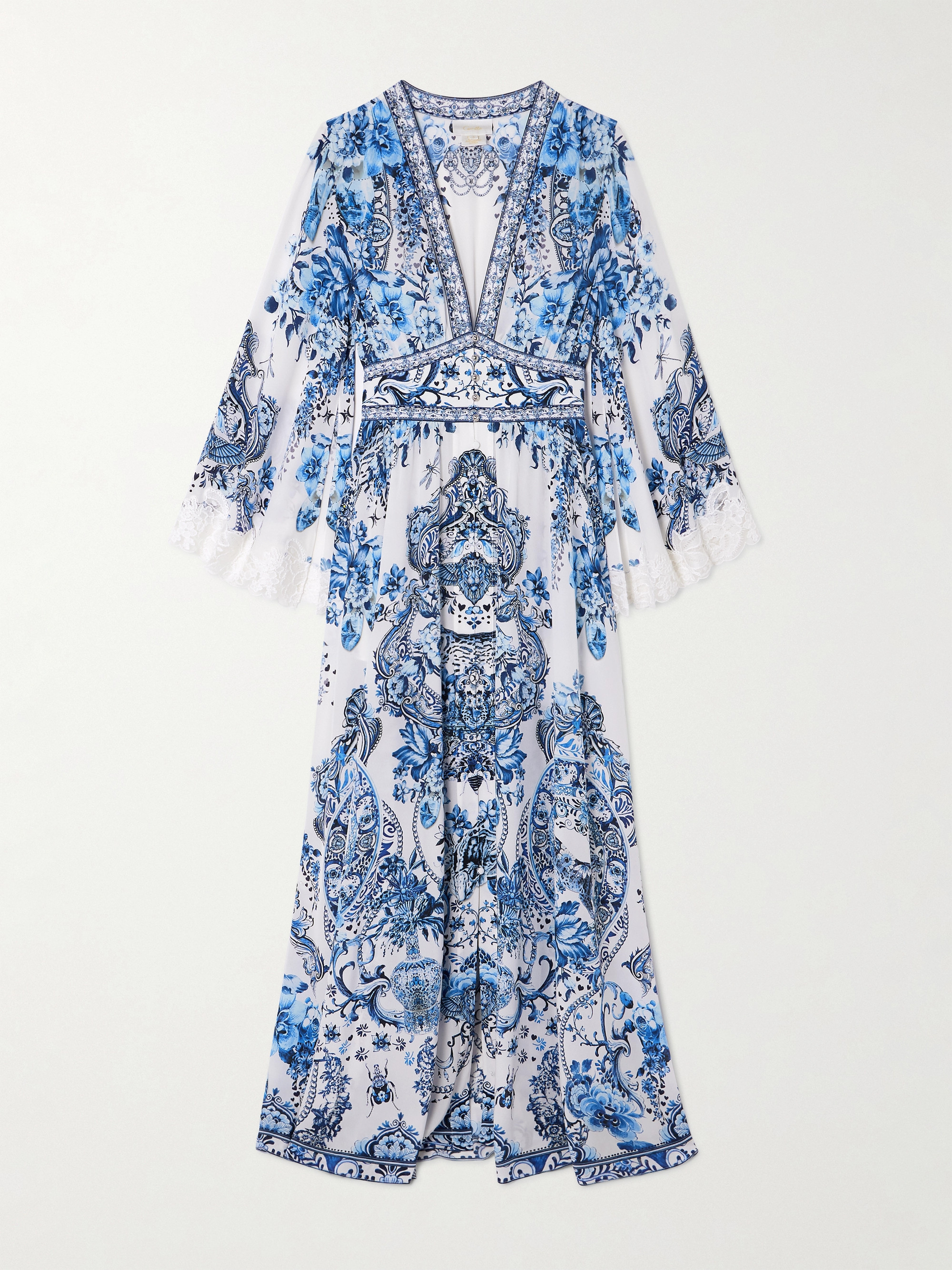 Camilla Embellished lace-trimmed printed silk crepe de chine maxi dress thumbnail