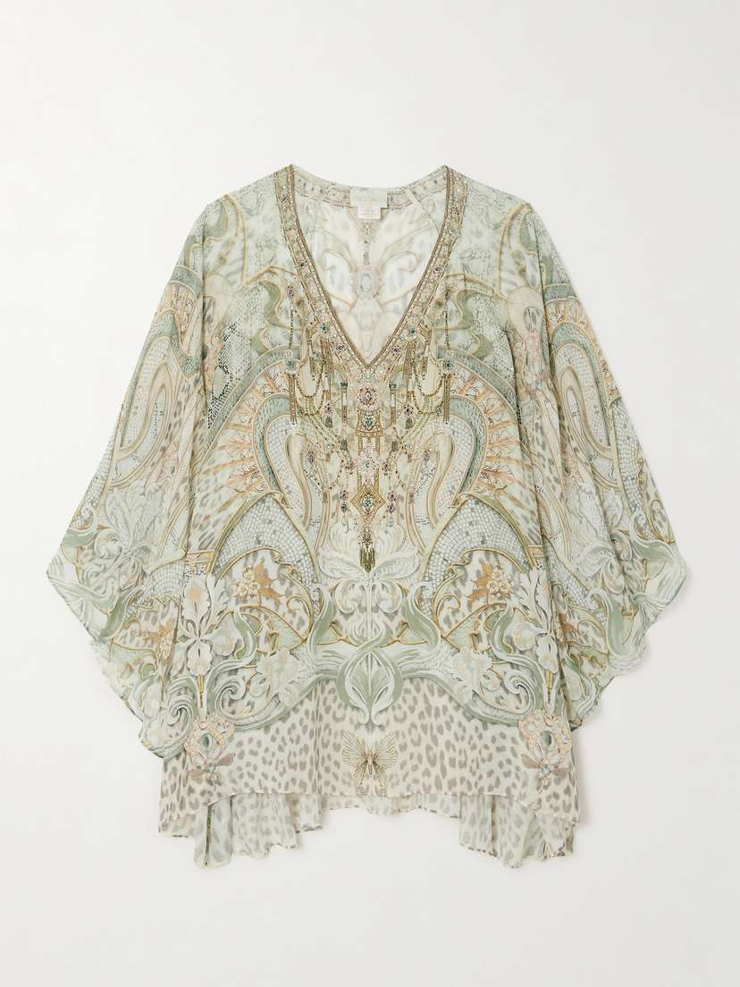 Camilla Crystal-embellished Printed Silk-chiffon Kaftan