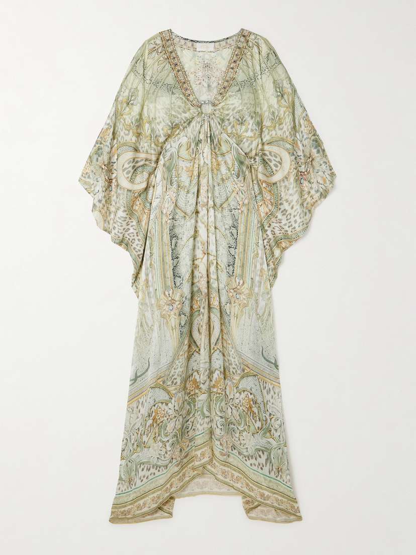 Camilla Embellished Printed Silk-satin Kaftan