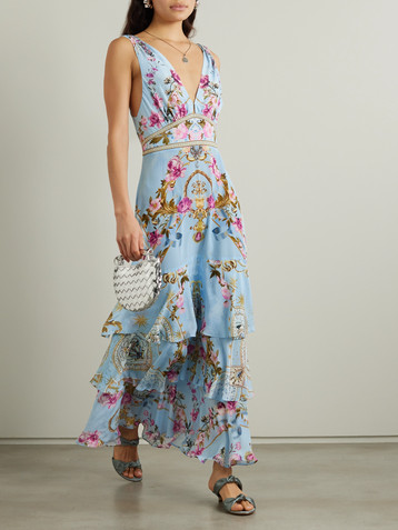 Camilla Embellished ruffled printed silk crepe de chine maxi dress