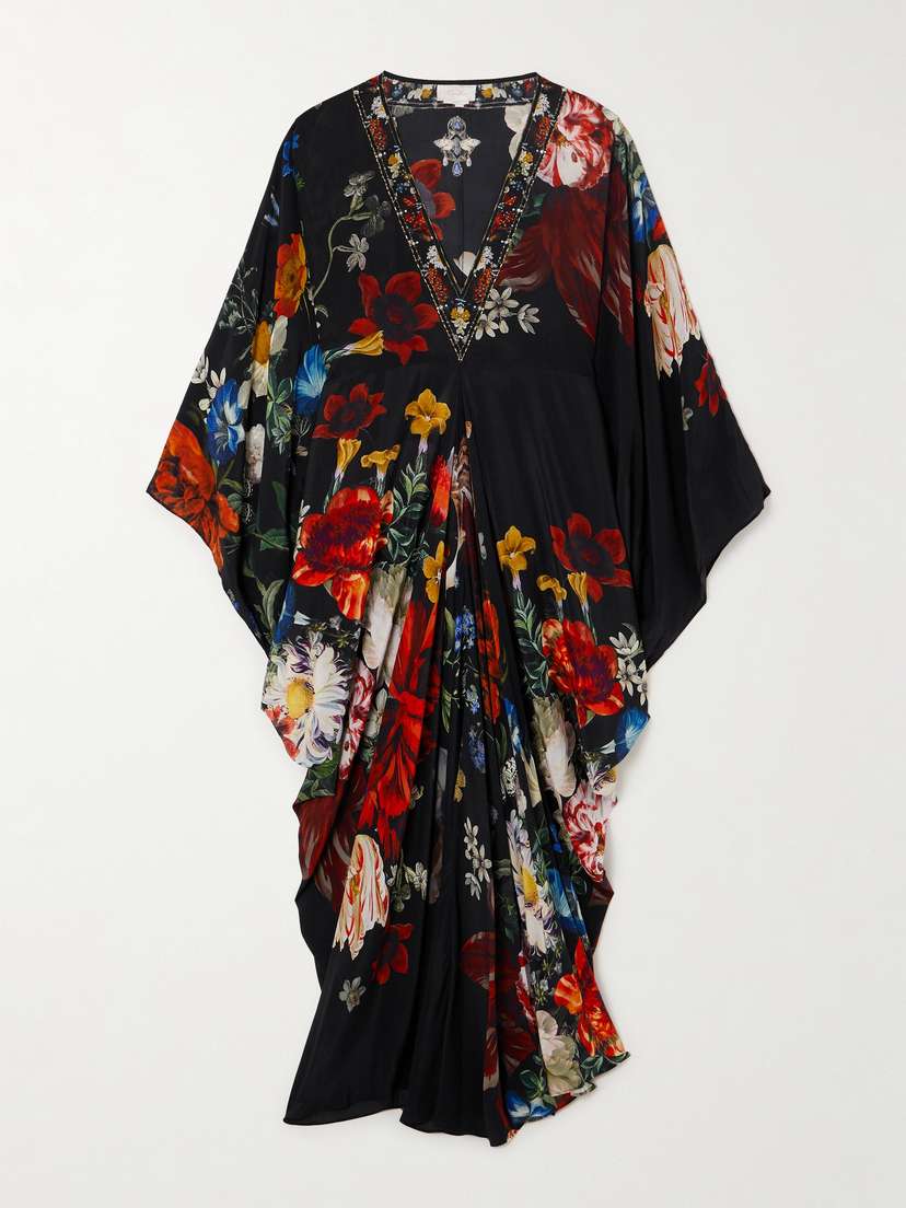 Camilla Embellished Printed Silk Crepe De Chine Kaftan