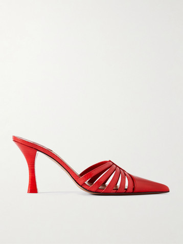 Paris Texas + Nadia Lee Cohen patent and snake-effect leather mules