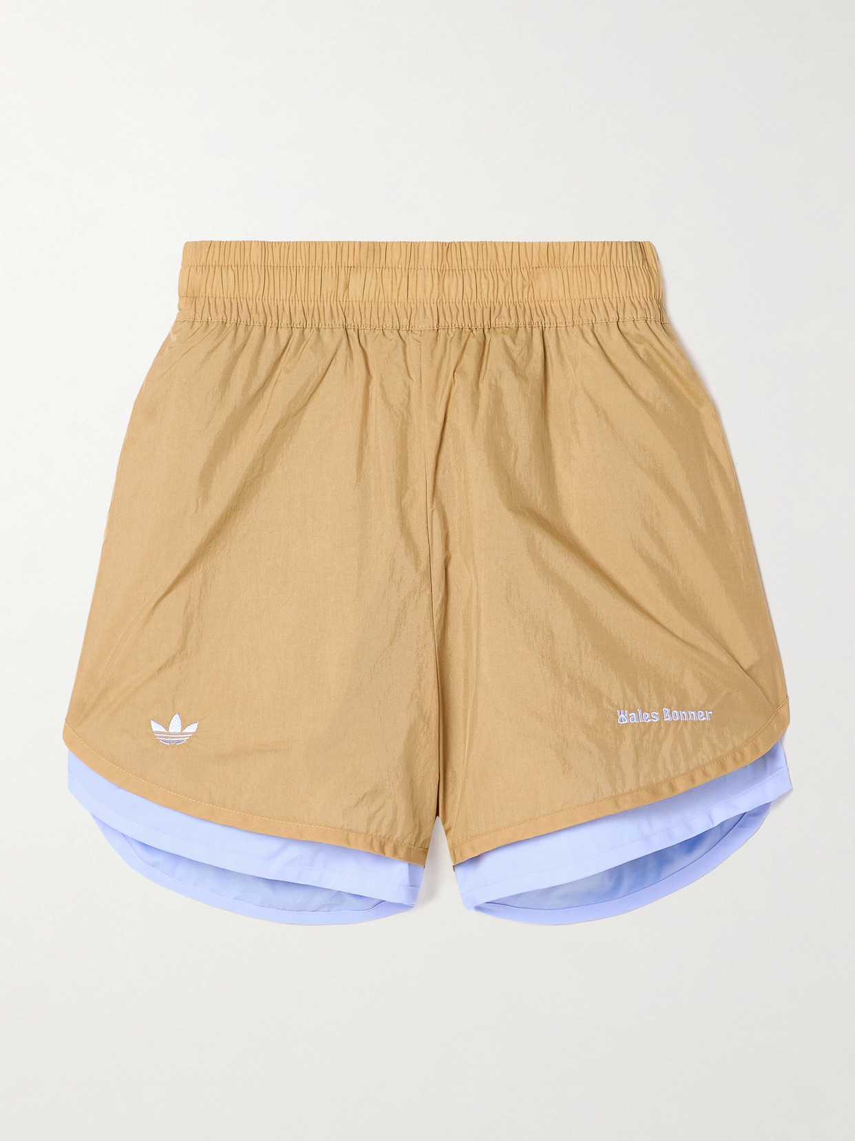 Adidas Originals + Wales Bonner Embroidered Layered Recycled-shell And Cotton-poplin Shorts In Neutrals