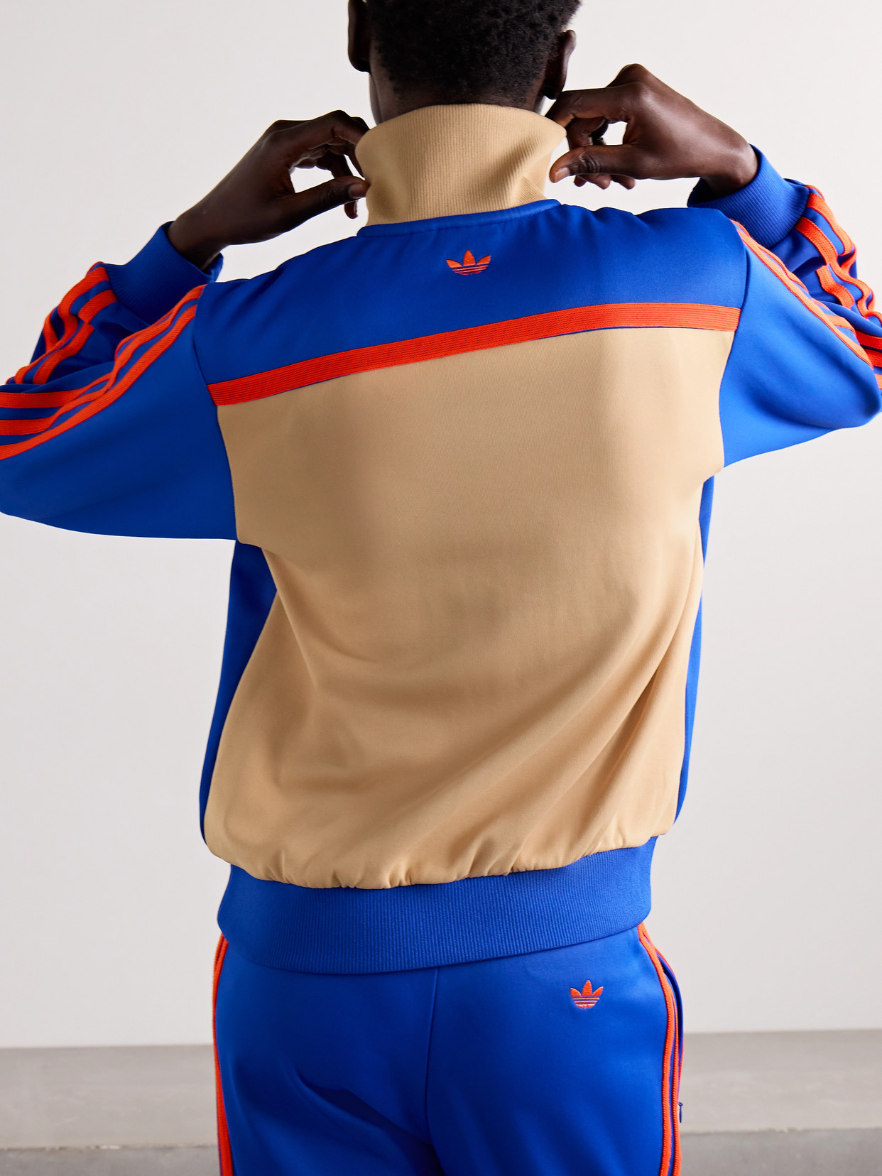 Adidas Originals + Wales Bonner Embroidered Striped Recycled Tech-jersey Track Jacket In Blue