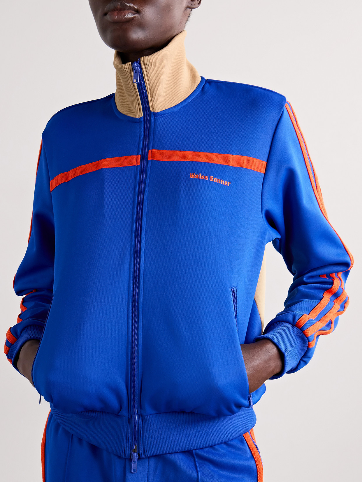 Adidas Originals + Wales Bonner Embroidered Striped Recycled Tech-jersey Track Jacket In Blue