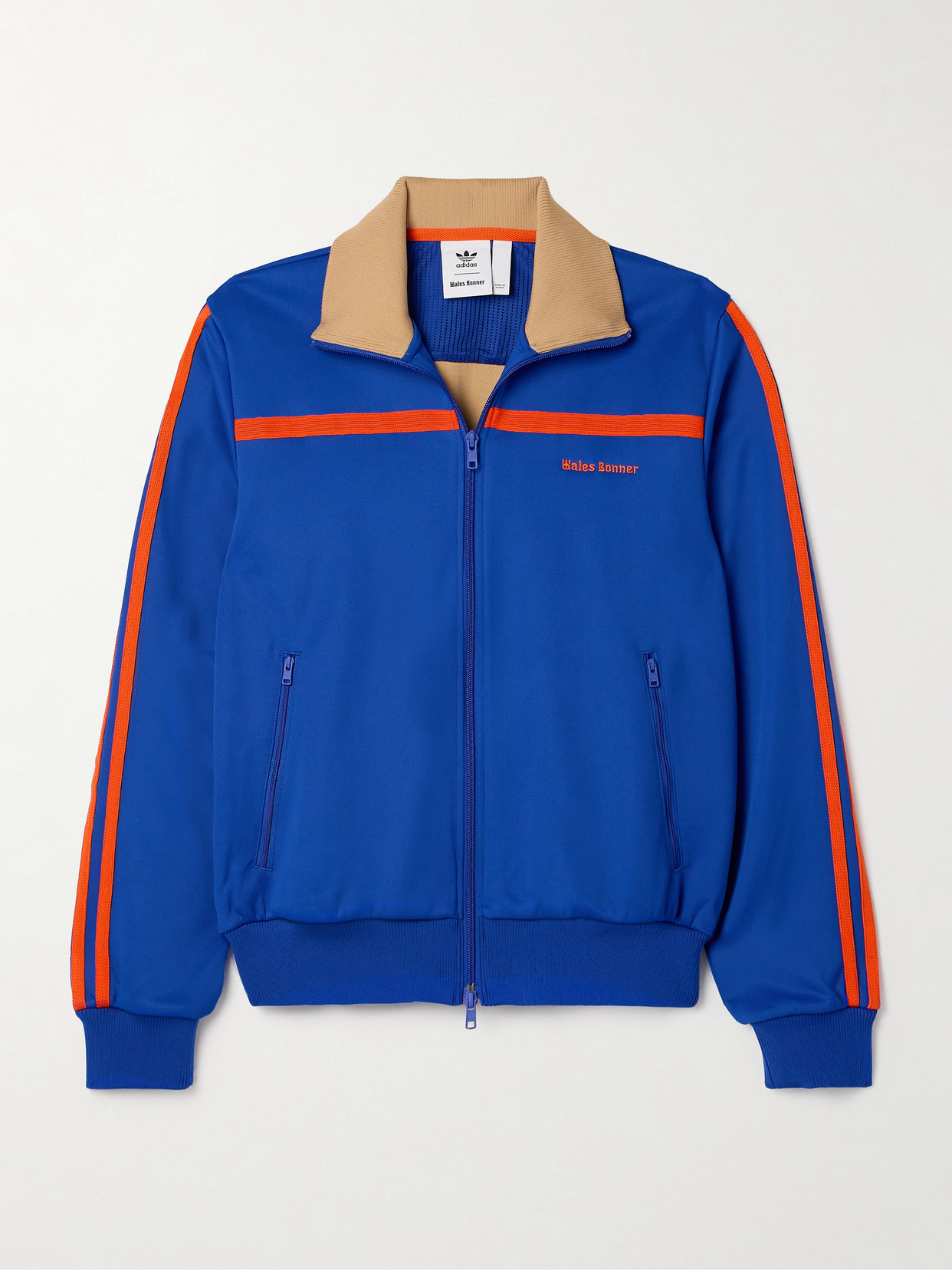 Adidas Originals + Wales Bonner Embroidered Striped Recycled Tech-jersey Track Jacket In Blue